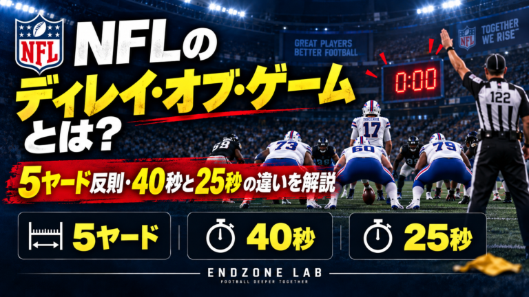 NFLのディレイ・オブ・ゲームとは?5ヤード反則・40秒と25秒の違いを解説